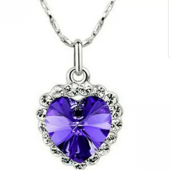 Jewelry - Silver Necklace Chain Rhinestone Heart purple